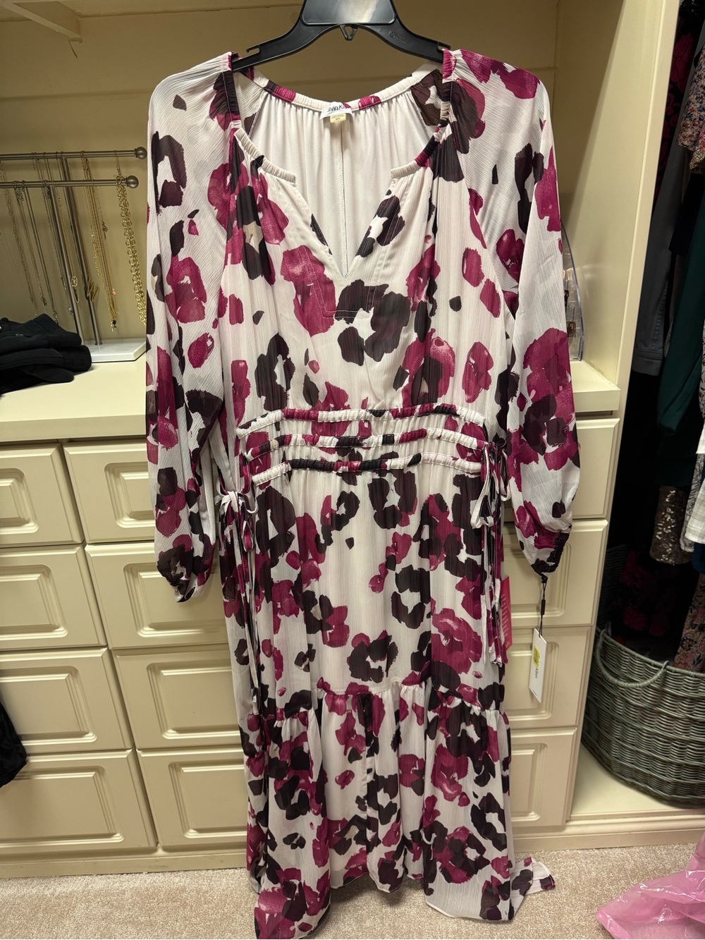 Calvin Klein Maxi Dress with Pink and Brown Floral Print